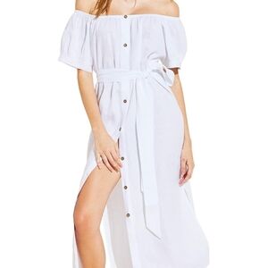 eberjey White Off-Shoulder Harper White Linen Maxi Dress